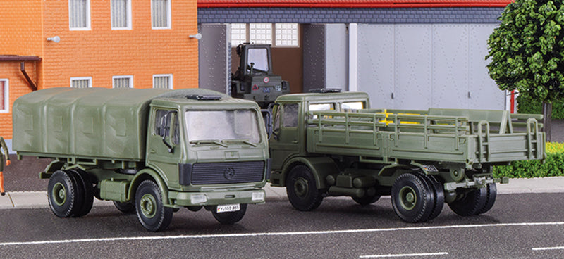Kibri 18051 HO Mercedes 1017 and 1017A Military Flatbed Trucks Plastic Model Kit