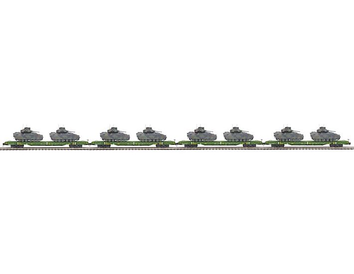 MTH 20-92240 O U.S. Army 60' Flat Car Set w/Bradley Fighting Vehicles (Set of 4)