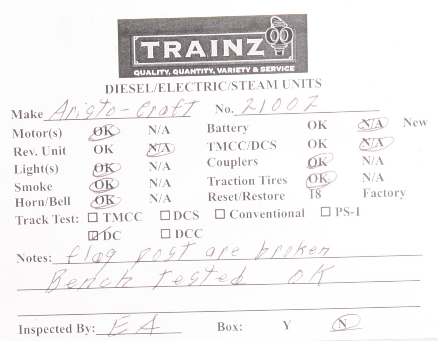 Aristo-Craft 21002 G Denver & Rio Grande Western Rogers 2-4-2 Steam Loco