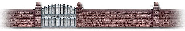 Busch 6014 Stone Wall with Metal Gate