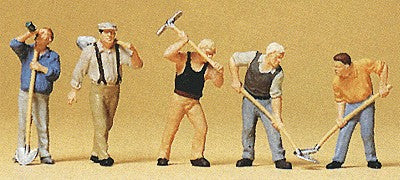 Preiser 10461 HO Workers Figures with Picks & Shovels (Set of 5)