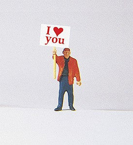 Preiser 29039 HO Man in I Love You Signboard Figure