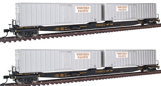 Walthers 932-23929 HO Western Pacific Flexi-Van Flat Car W/Trailer (Box of 4)