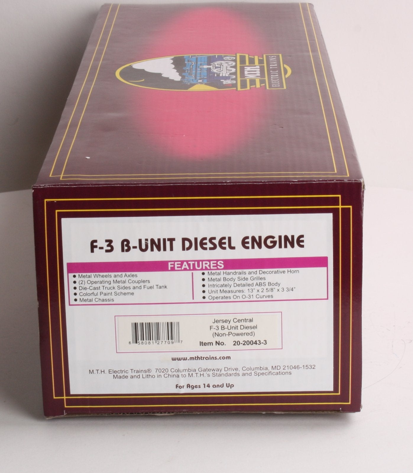 MTH 20-20043-3 Jersey Central F-3 B-Unit Non-Powered Diesel Engine #4504