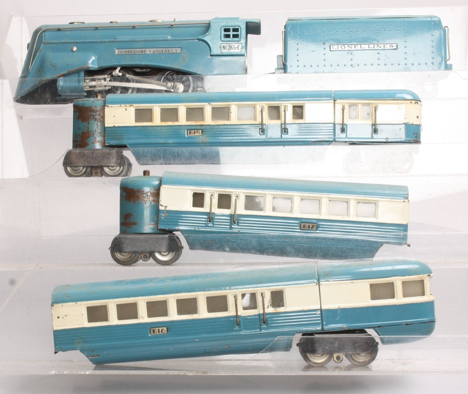 Lionel 265 Vintage O Prewar Blue Streak Set w/ 265E 265W 617 618  display picture 1