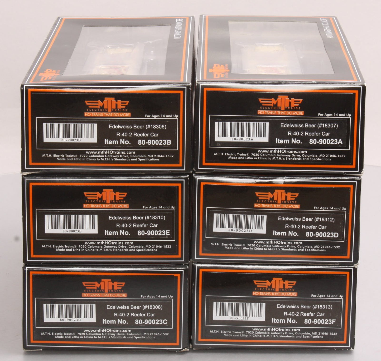 MTH 80-90023 HO Edelweiss Beer R40-2 Reefer Car Set (Set of 6)