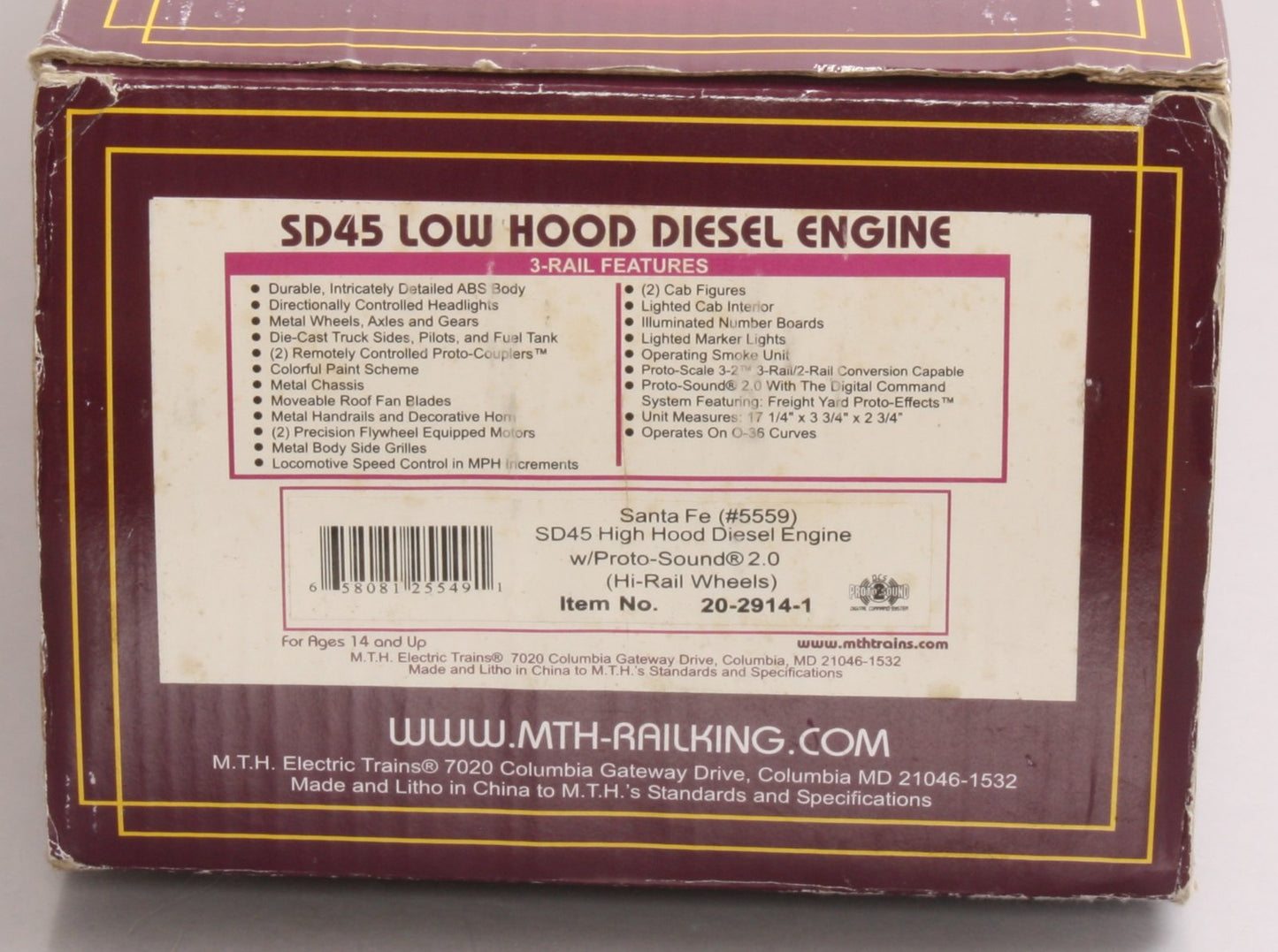 MTH 20-2914-1 Santa Fe SD45 Low Hood Diesel Engine w/PS 2.0 #5559 (Hi-Rail)