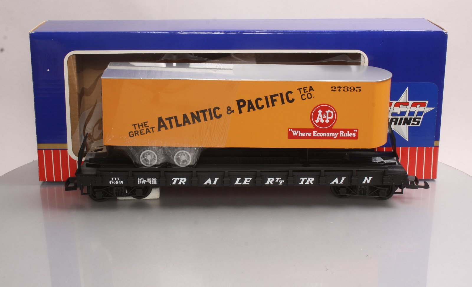 USA Trains 1760 G Atlantic & Pacific Flat Car with Piggyback