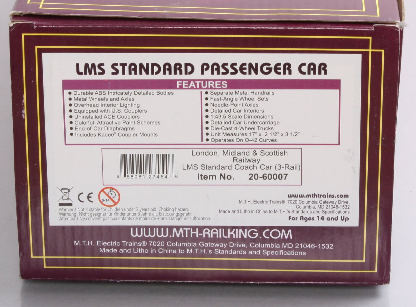 MTH 20-60007 London, Midland & Scottish Railway LMS Standard Coach Car