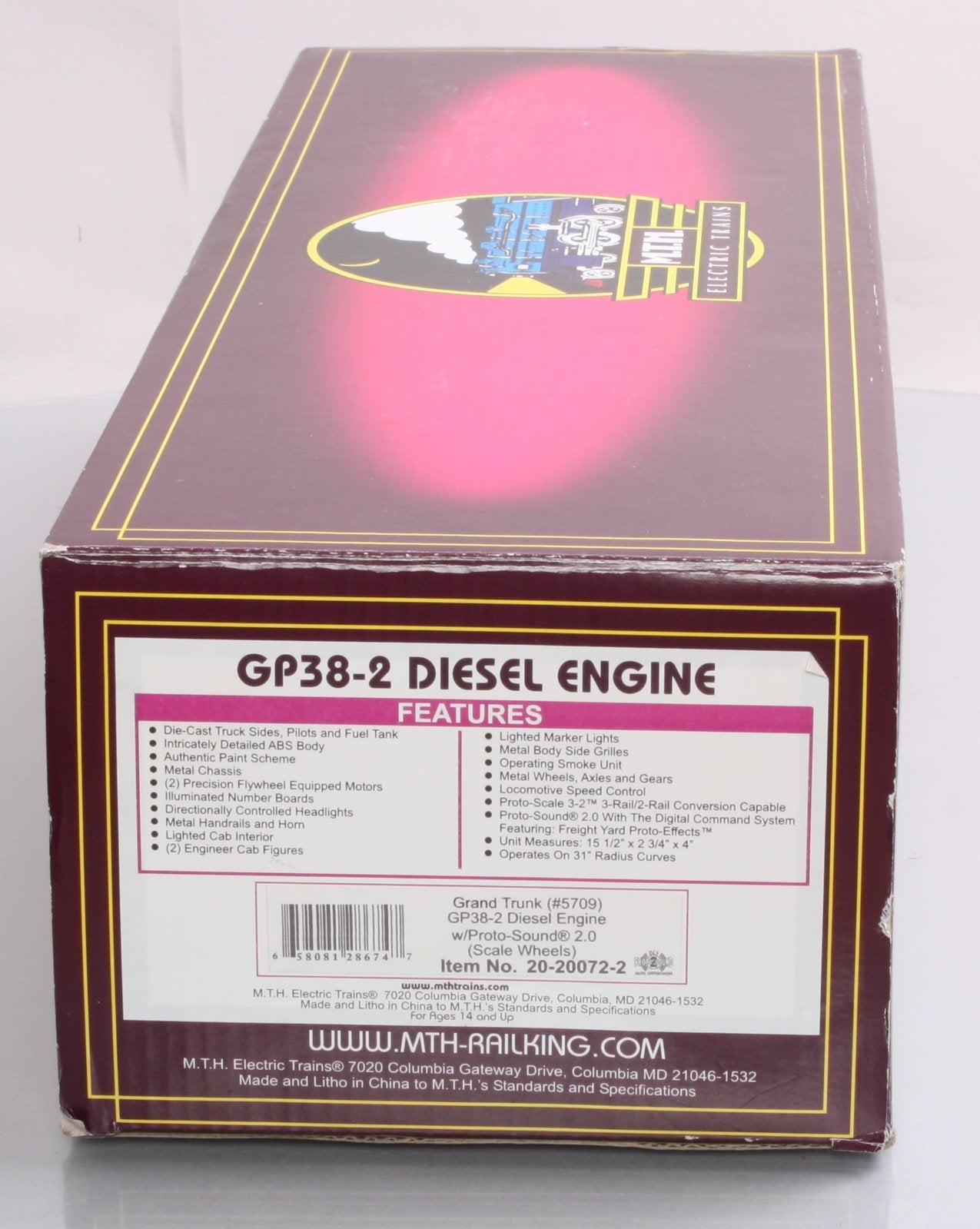 MTH 20-20072-2 Grand Trunk GP38-2 Diesel Engine w/PS 2.0 (Scale Wheels) #5709
