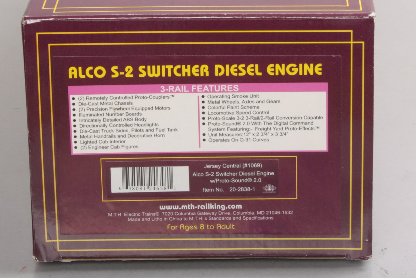 MTH 20-2838-1 Jersey Central Alco S-2 Diesel Switcher w/Proto-Sound 2.0 #1069