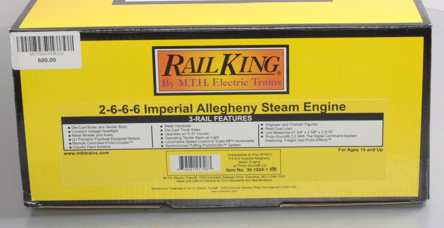 MTH 30-1504-1 C&O 2-6-6-6 Allegheny Steam Engine w/PS 2.0 #1601