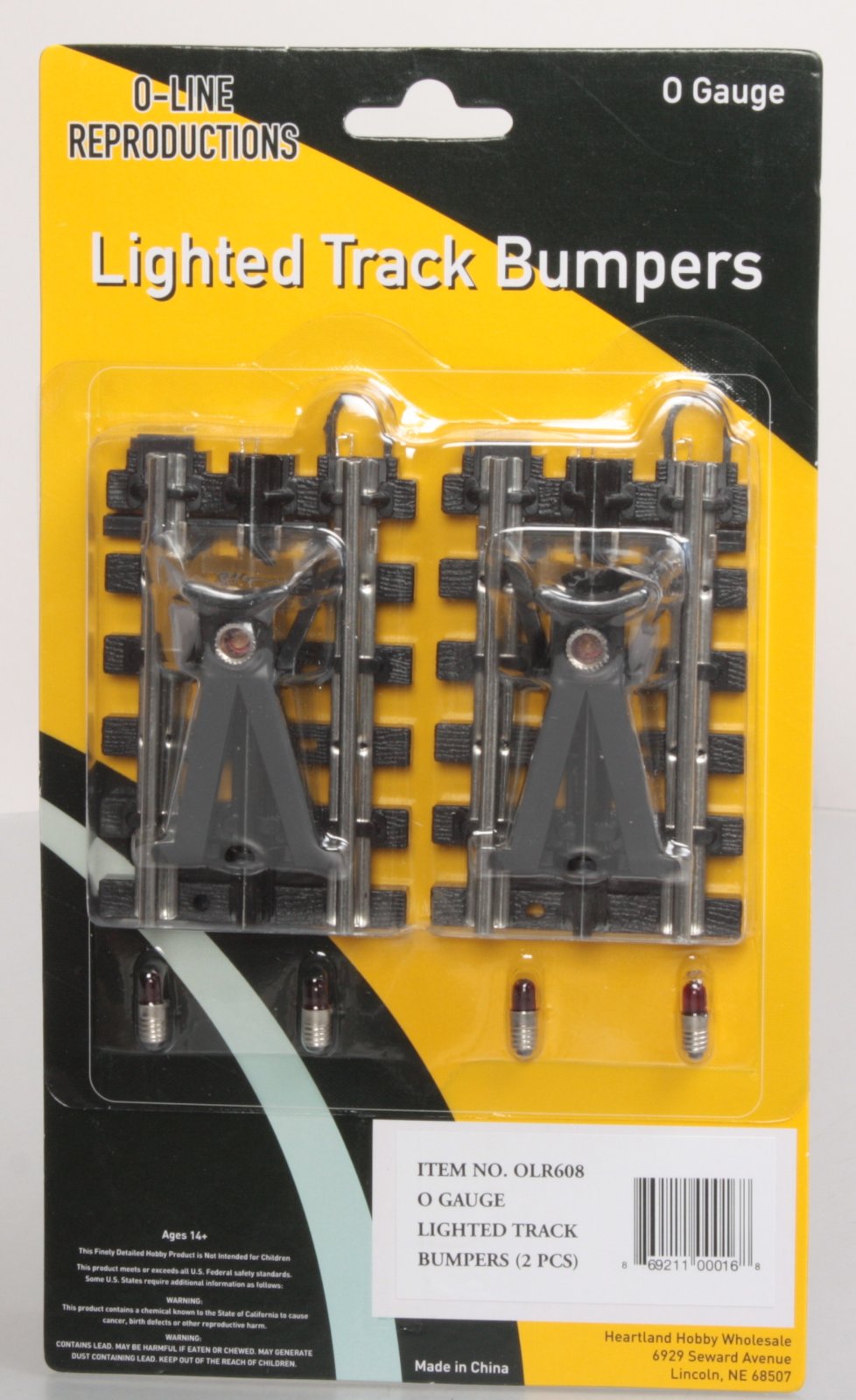 O-Line 608 O Gauge SnapTrack Lighted Track Bumpers (2)