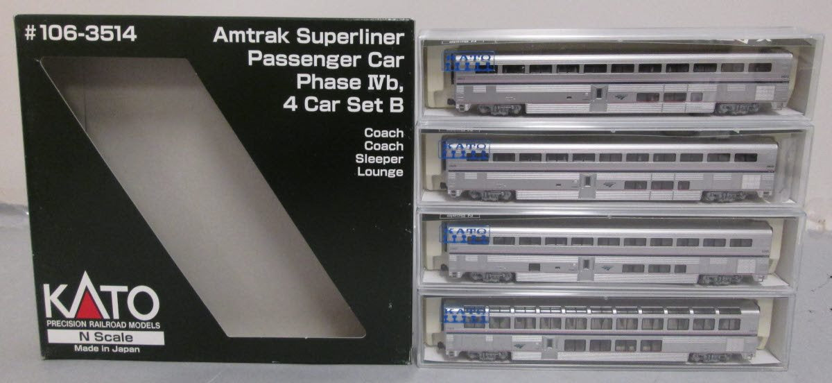 Kato 106-3514 N Scale Amtrak Ph IVb Superliner Set B – Trainz