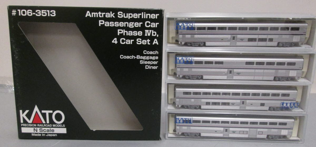 Kato 106-3513 N Amtrak Phase IVB Superliner Passenger Cars - Set A (Set of 4)