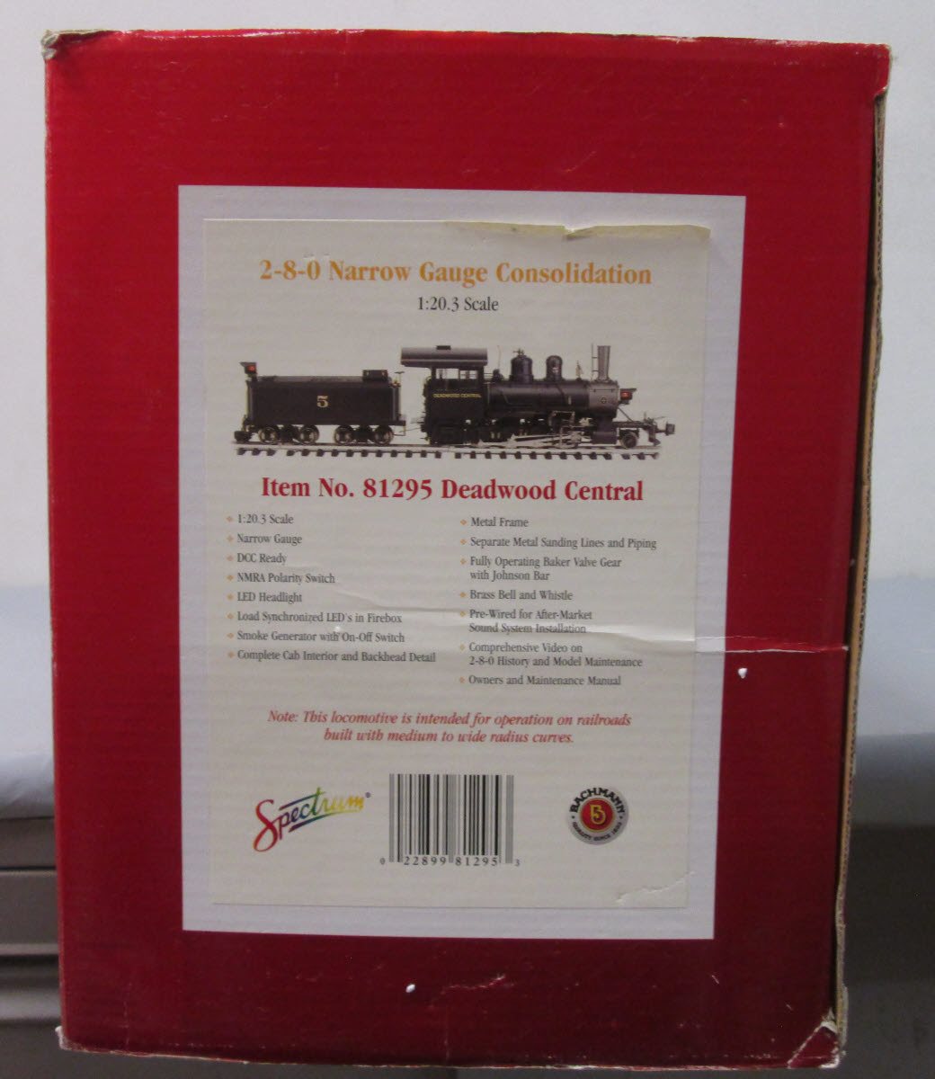 Bachmann 81295 G Scale Deadwood Central 2-8-0 Consolidation