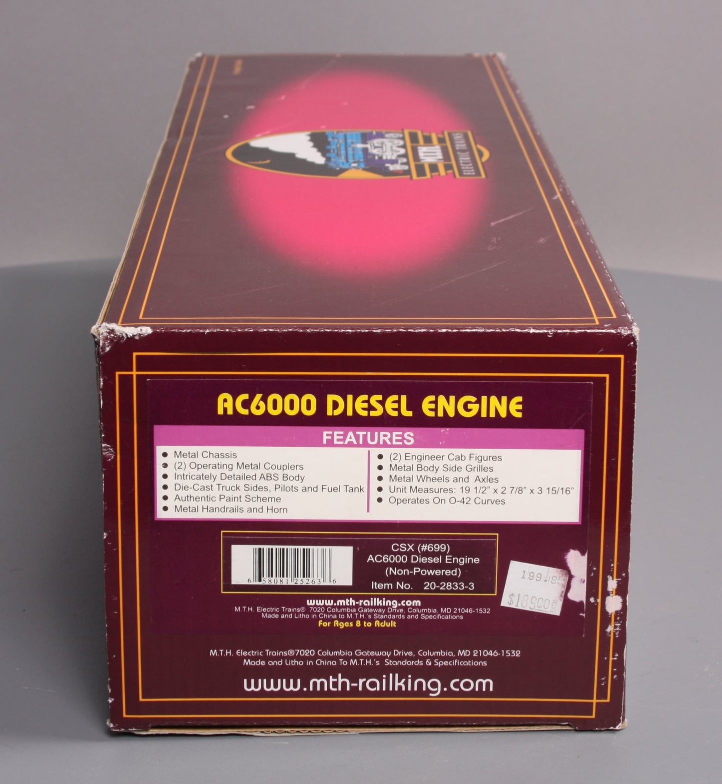 MTH 20-2833-3 O CSX AC6000 Non-Powered Diesel Engine #699