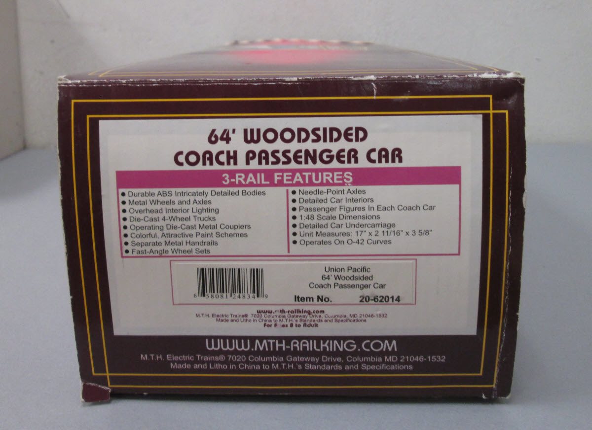 MTH 20-62014 "O Scale" Union Pacific 64’ Woodsided Coach Car #108 (3-Rail)