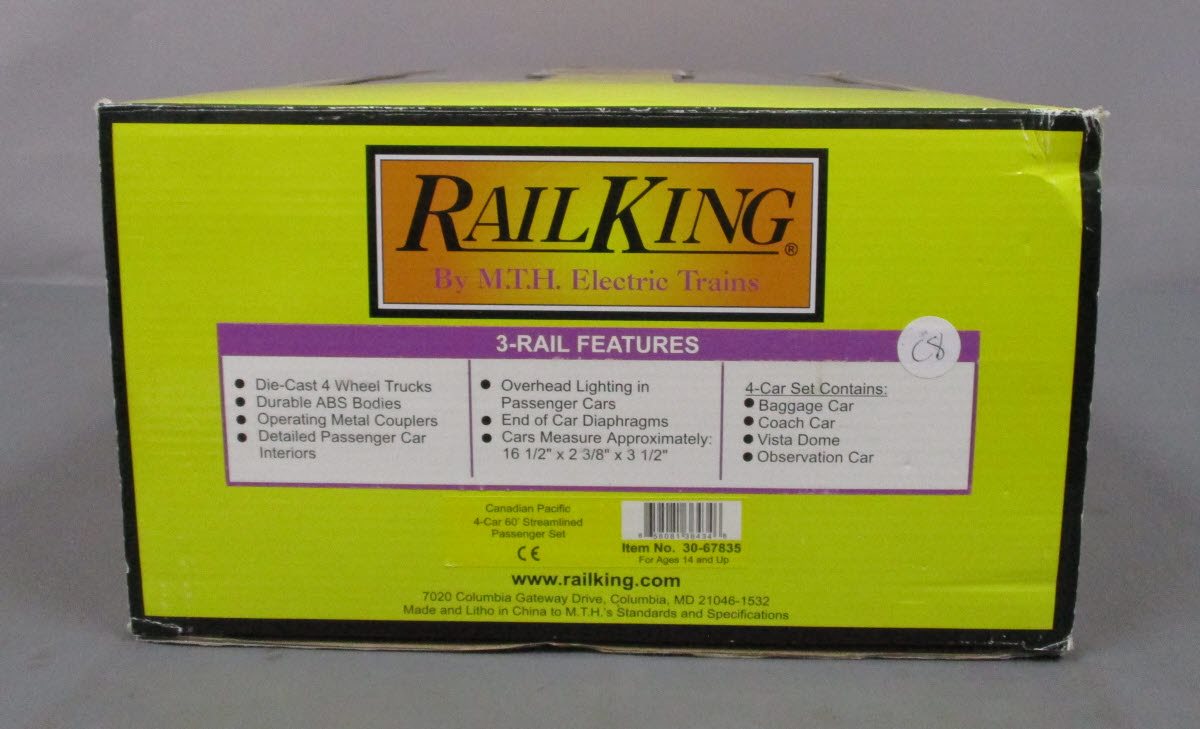 MTH 30-67835 Canadian Pacific Rail 60' Streamline Passenger (Pack of 4)