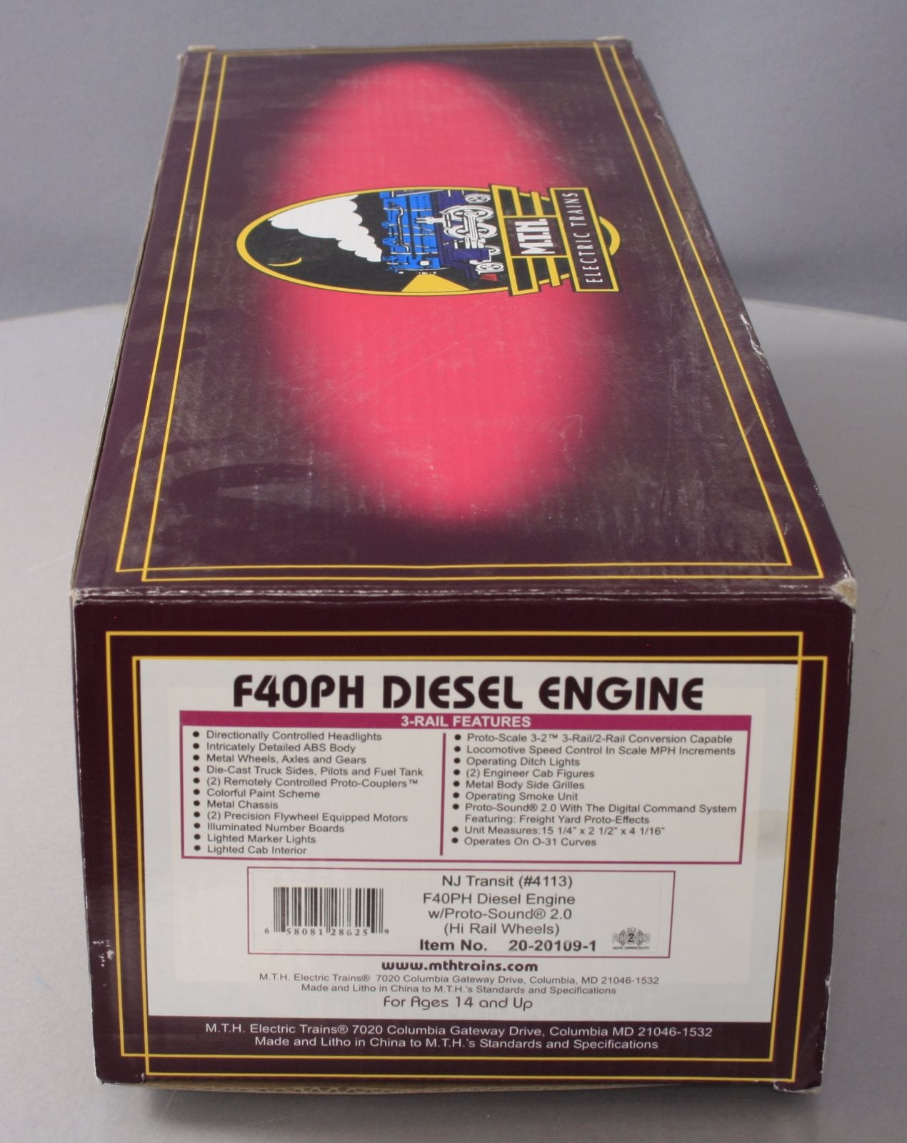 MTH 20-20109-1 NJ Transit F40PH Diesel Engine w/Proto-Sound 2.0 (Hi-Rail Wheels)