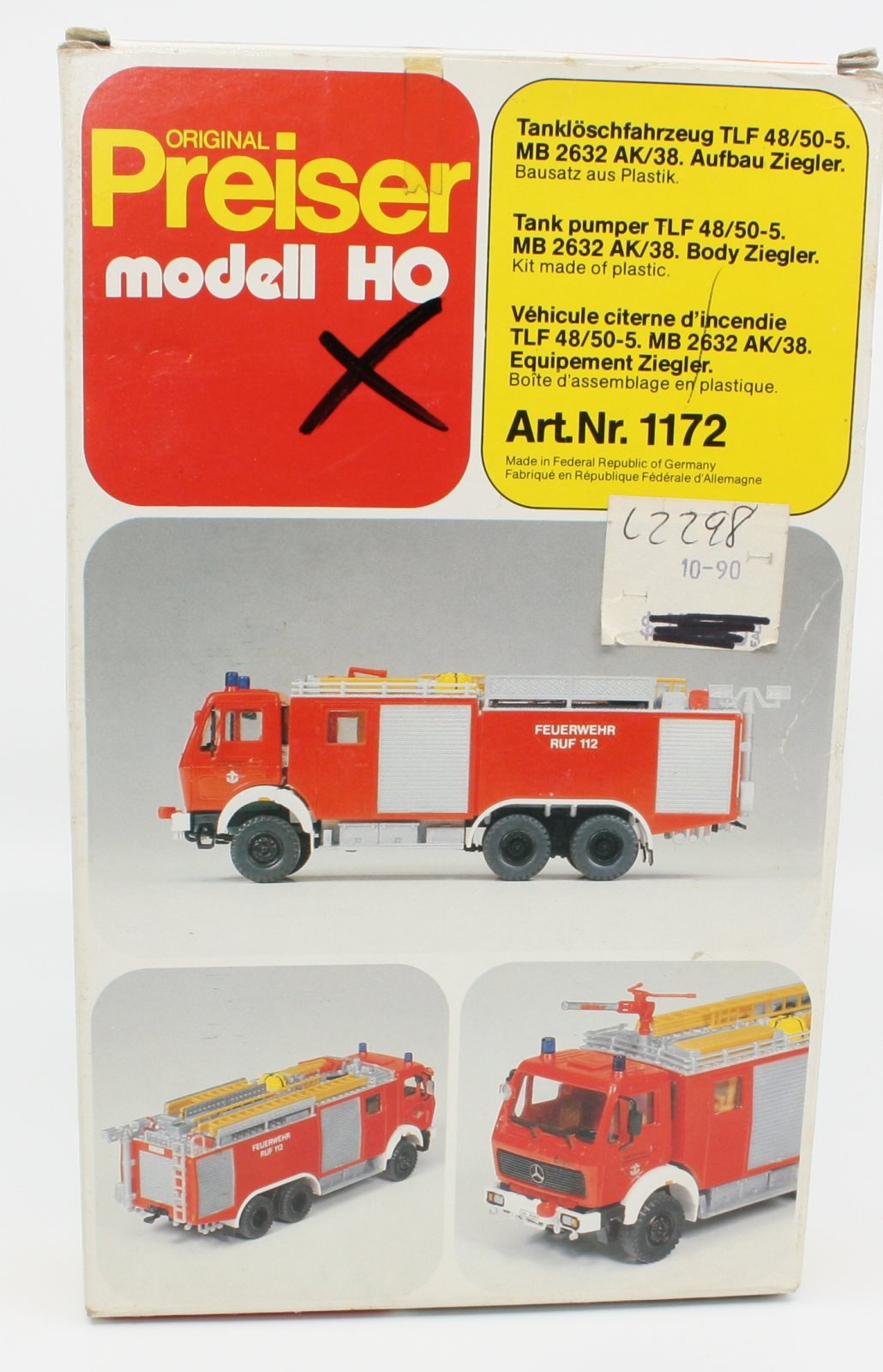 Preiser 1172 HO Mercedes-Benz 2632 AK-38 Tank Pumper Truck Plastic Model Kit