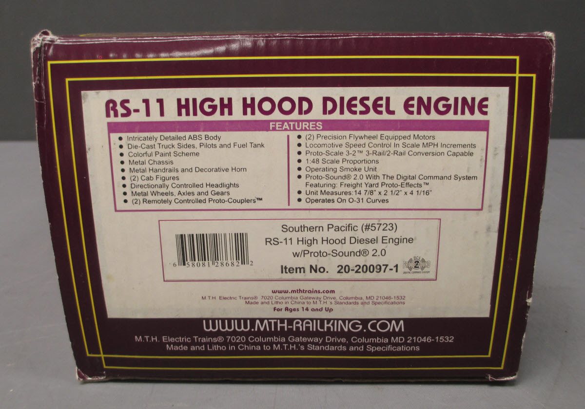 MTH 20-20097-1 Southern Pacific RS-11 High Hood Diesel Engine w/PS 2.0 #5723