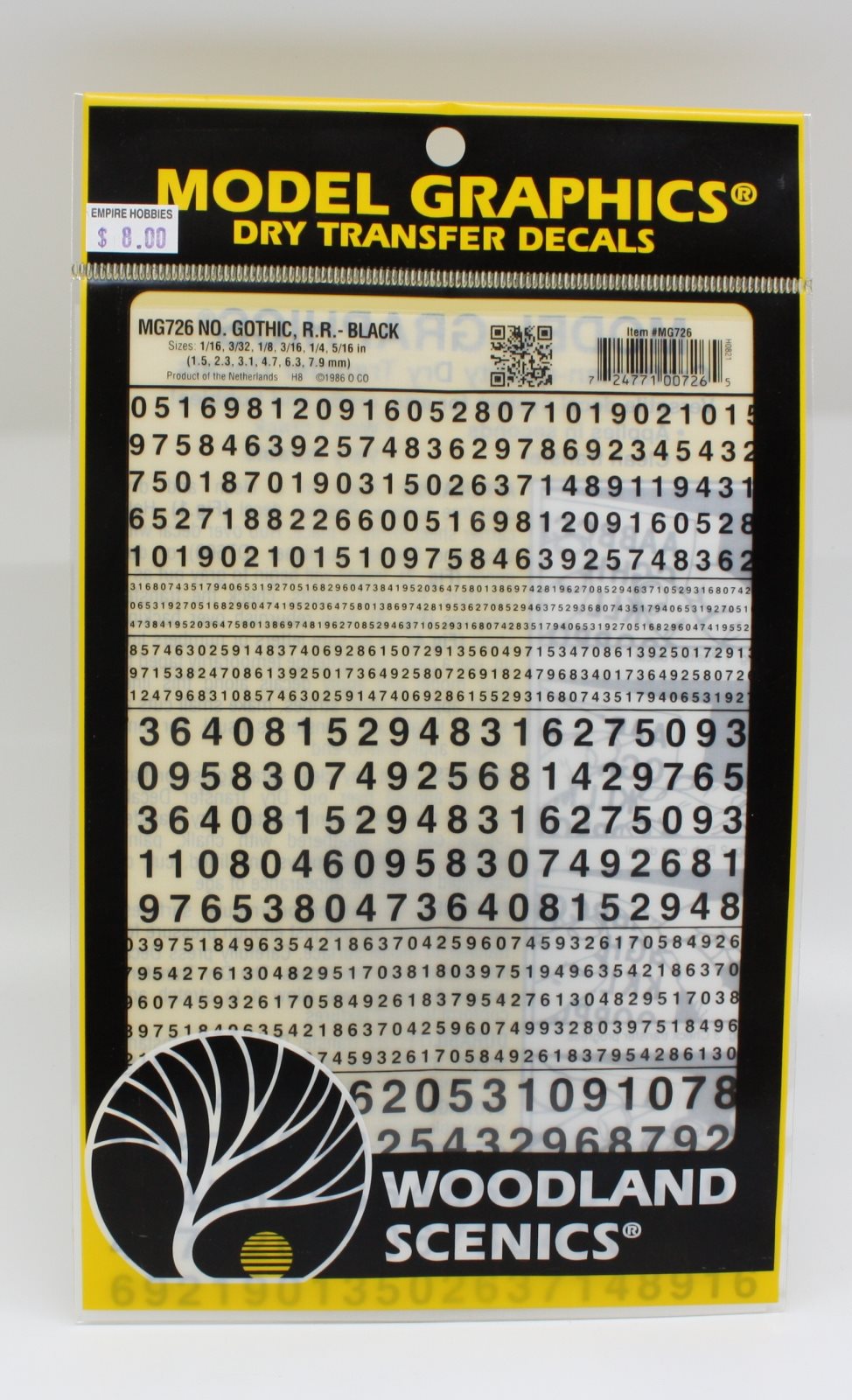 Woodland Scenics MG726 Numbers Gothic R.R. Black Dry Transfer Decals