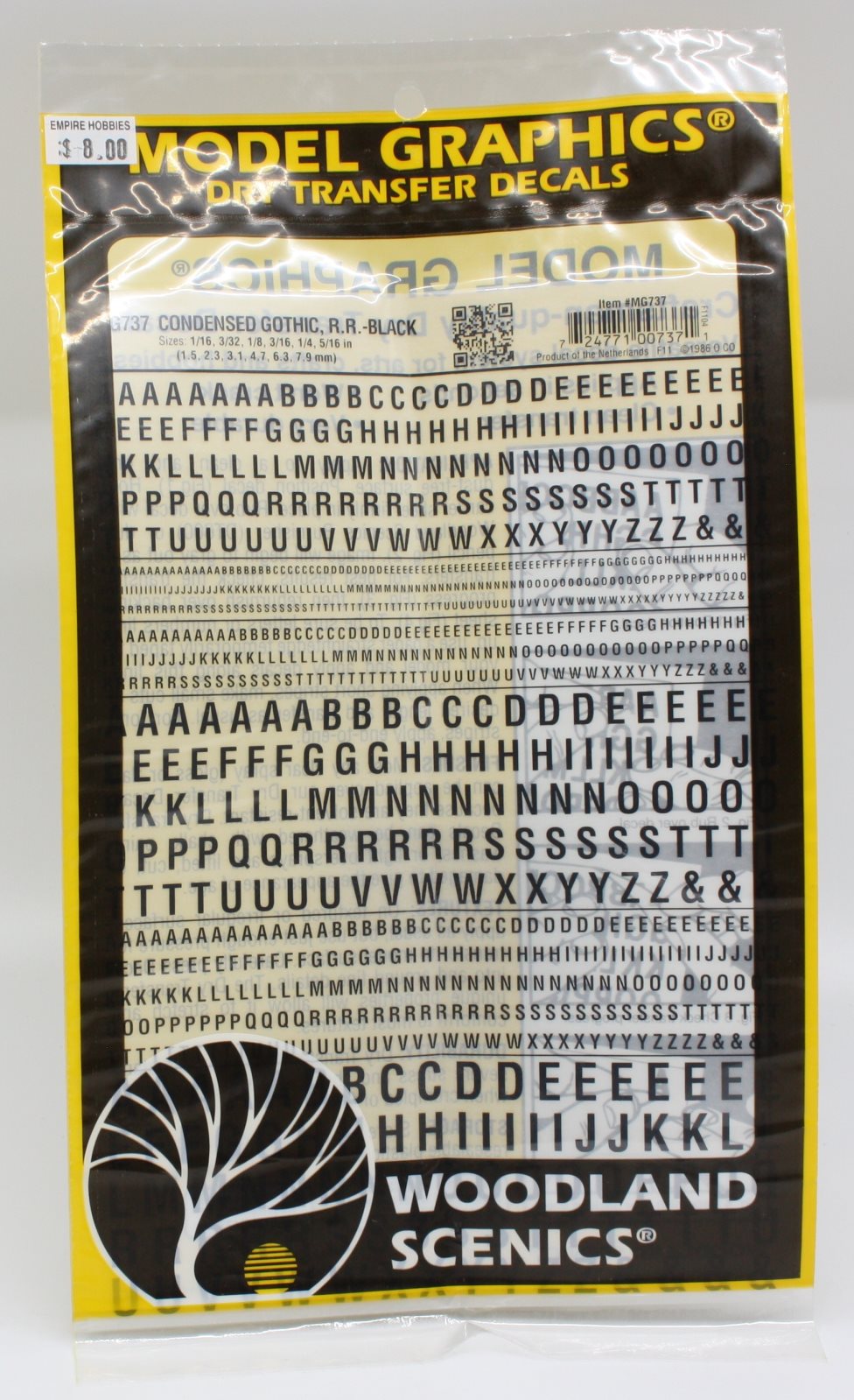 Woodland Scenics MG737 Condensed Gothic R.R. Black Dry Transfer Decals