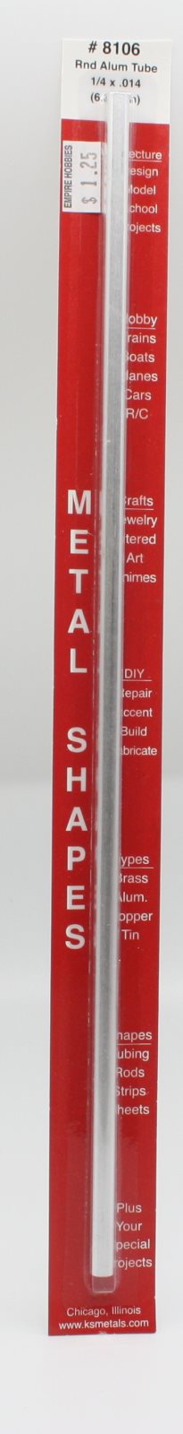 K&S 8106 1/4" x .014" x 12" Round Aluminum Tube