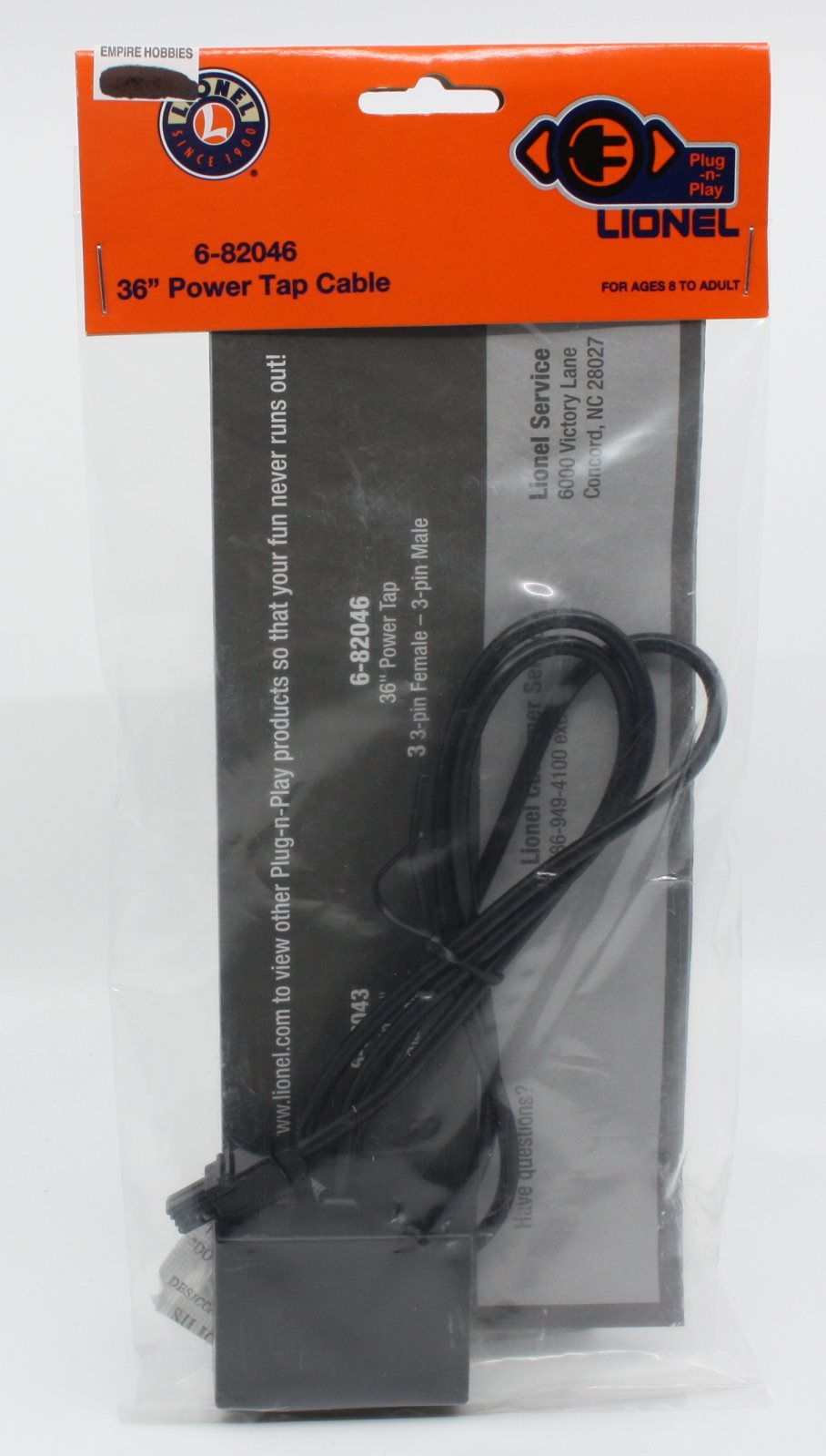 Lionel 6-82046 O 36'' Power Tap Cable (3-pin 1M/3F)