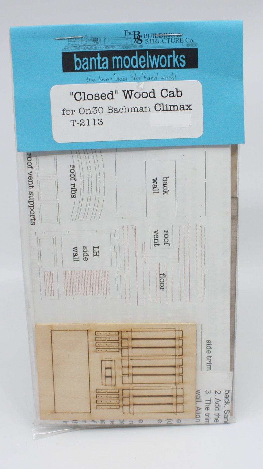 Banta Model Works t-2113 HO "Closed" Wood Cab for On30 Bachman Climax