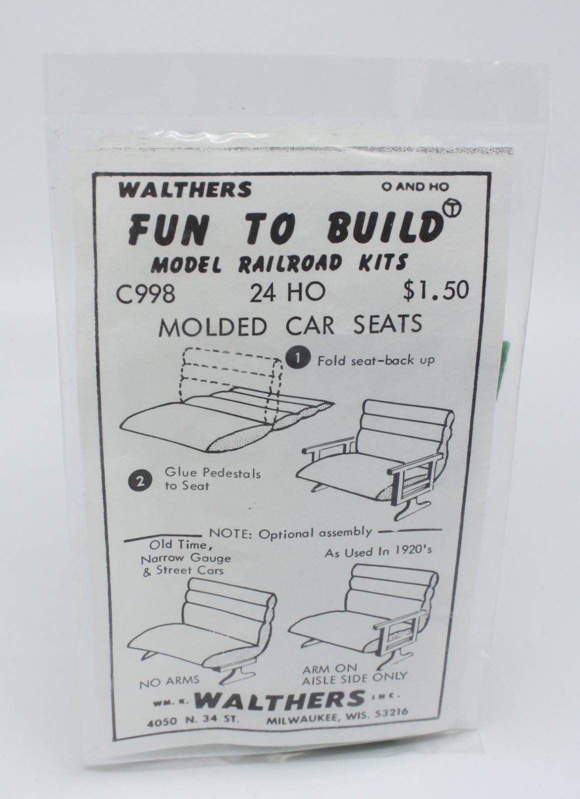 Walthers c998 HO and O Fun To Build Model Car Seats