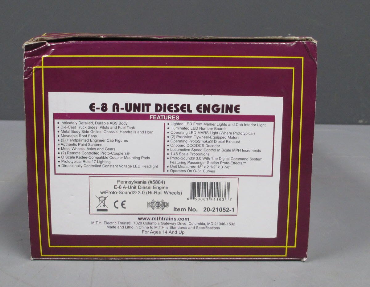 MTH 20-21052-1 Pennsylvania E-8 A Unit Diesel Engine w/Proto-Sound 3.0 #5884