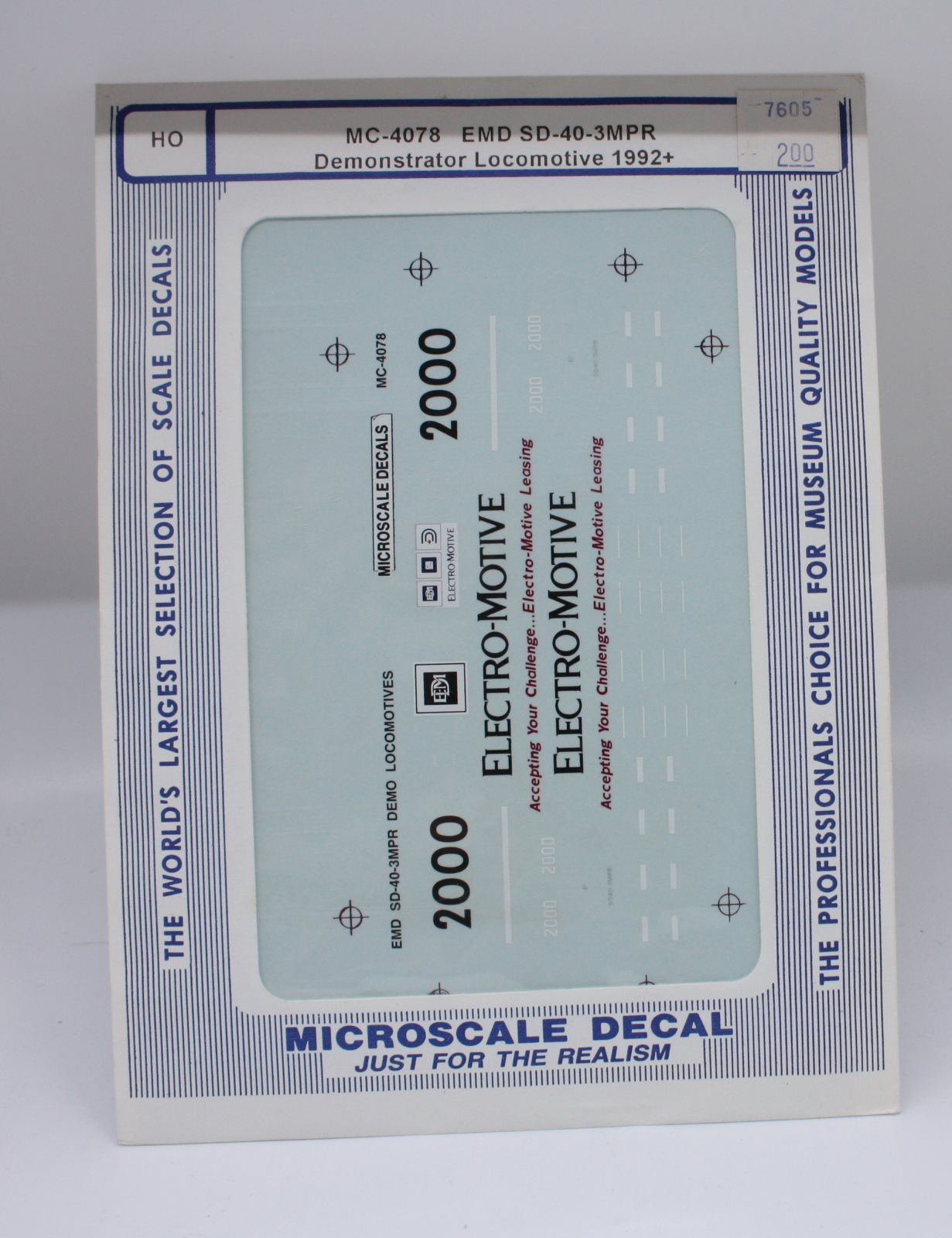 Microscale MC-4078 HO 1992+ EMD SD-40-3MPR Demonstrator Loco Decal Sheet