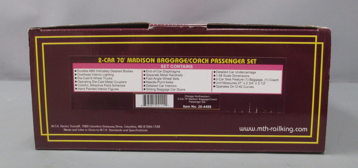 MTH 20-4488 CNW 70' Madison Baggage/Coach Passenger Car Set