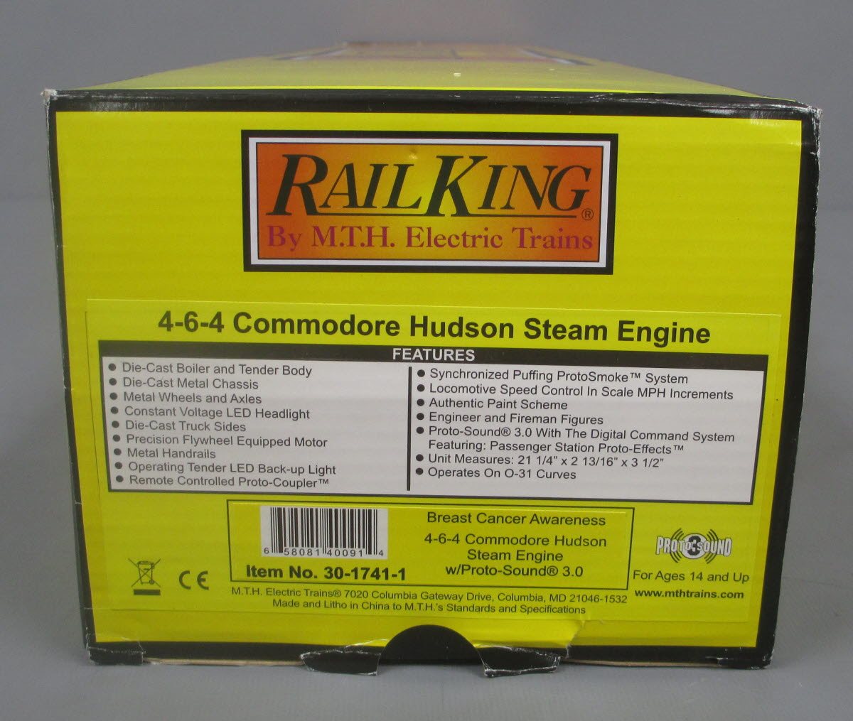 MTH 30-1741-1 O Breast Cancer Awareness 4-6-4 Commodore Hudson Steam Loco #2017