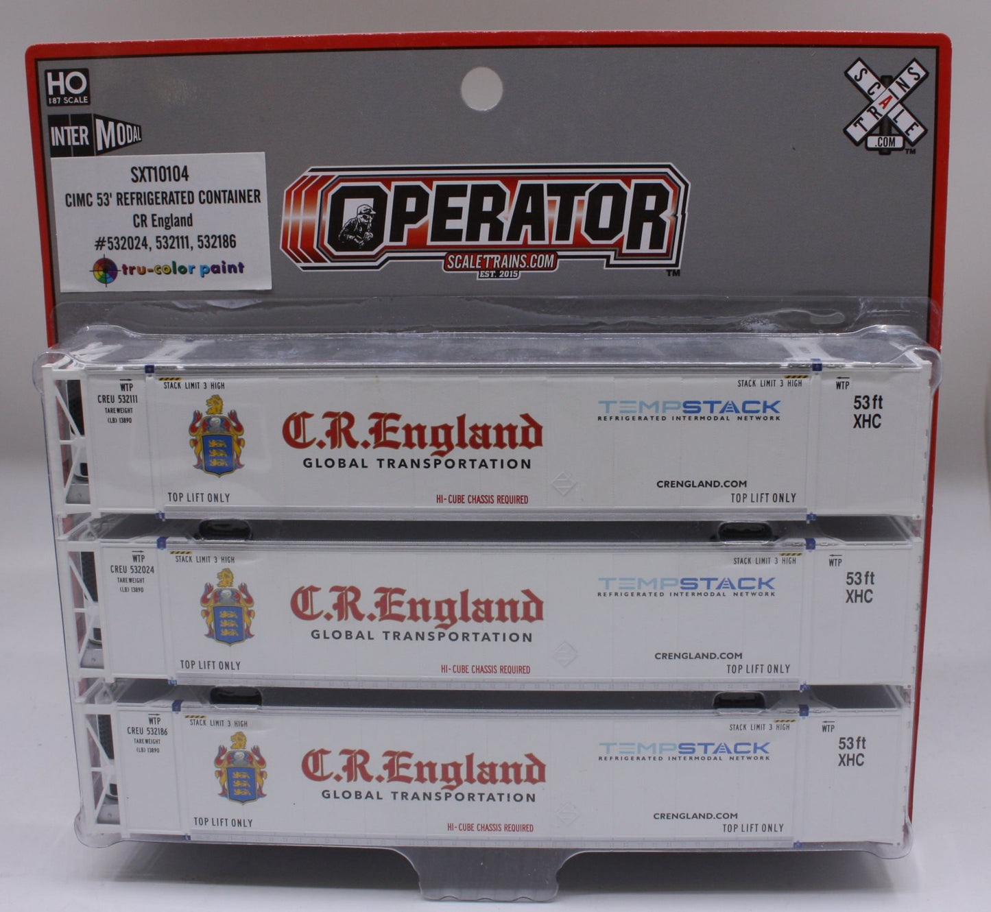 Scale Trains SXT10104 HO CR England CIMC 53'' REEF Container (Set of 3)