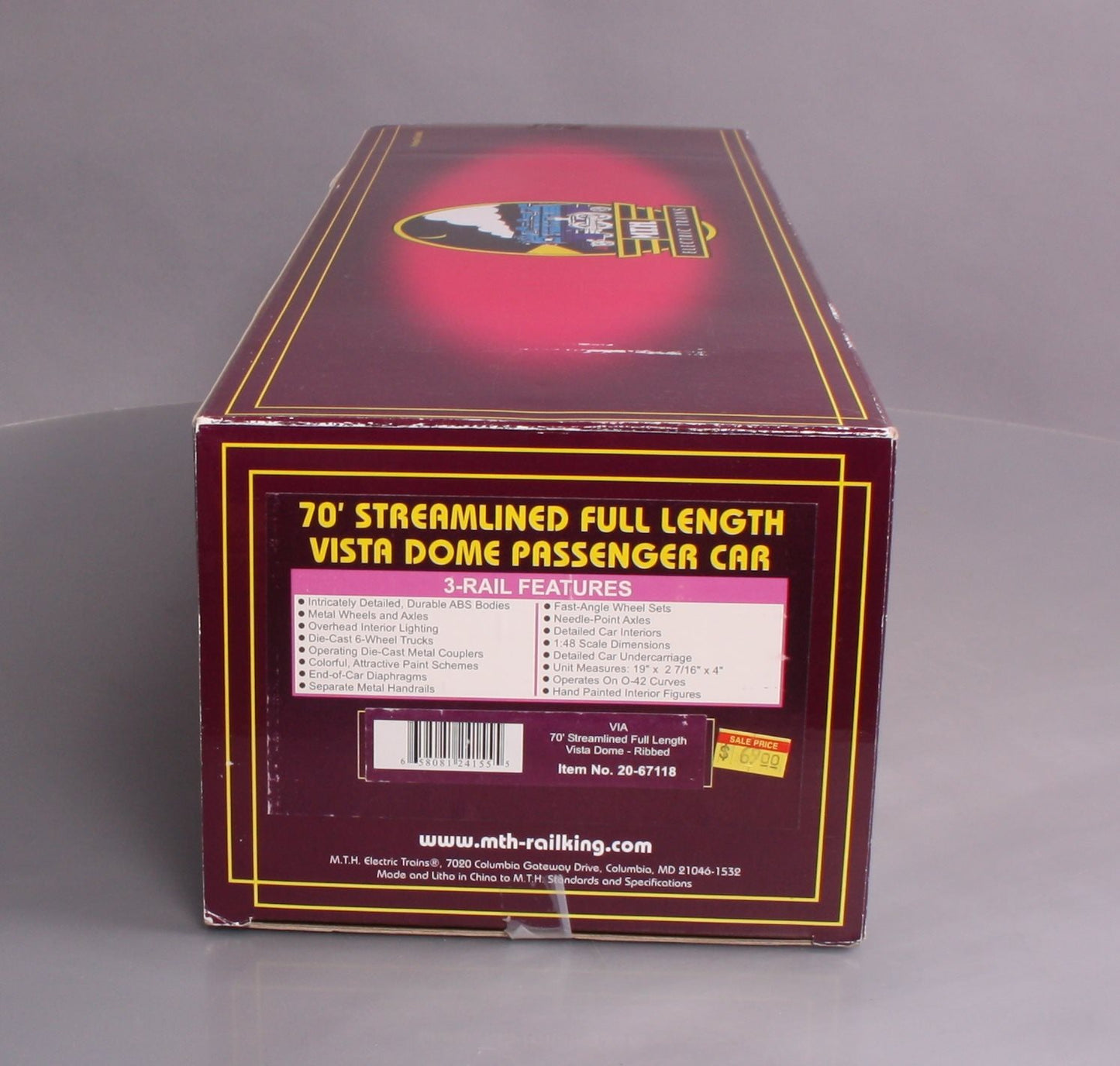 MTH 20-67118 VIA 70' ABS Full Length Vista Dome Passenger Car (Smooth)