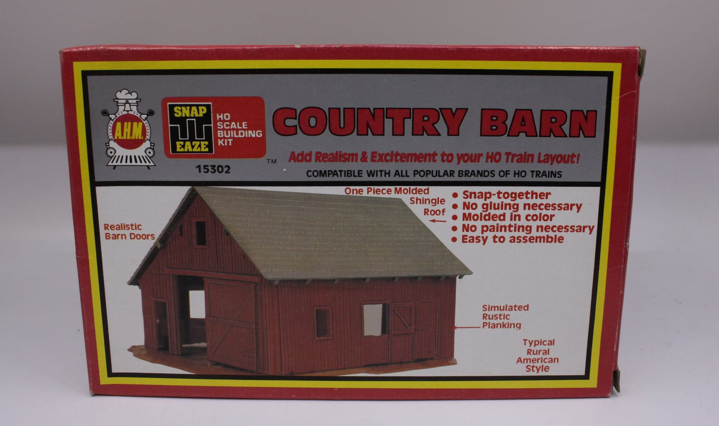 AHM 15302 HO Scale Country Barn Model Snap Eaze Building Kit