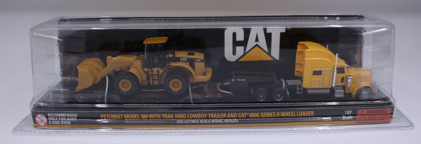 Norscot 55417 HO Peterbilt Model 389 W/Trail King Lowboy Trailer&Load W/CAT950G