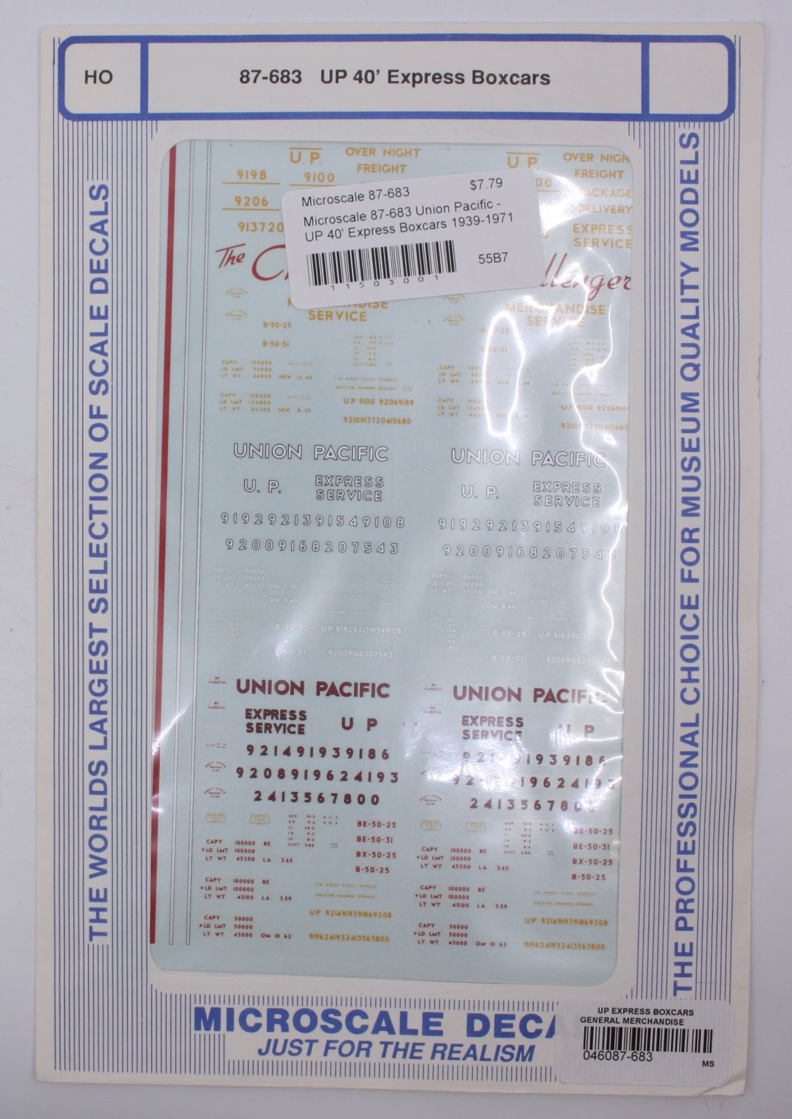Microscale 87-683 HO 1939-1971 Union Pacific 40'' Express Boxcars Decal Sheet