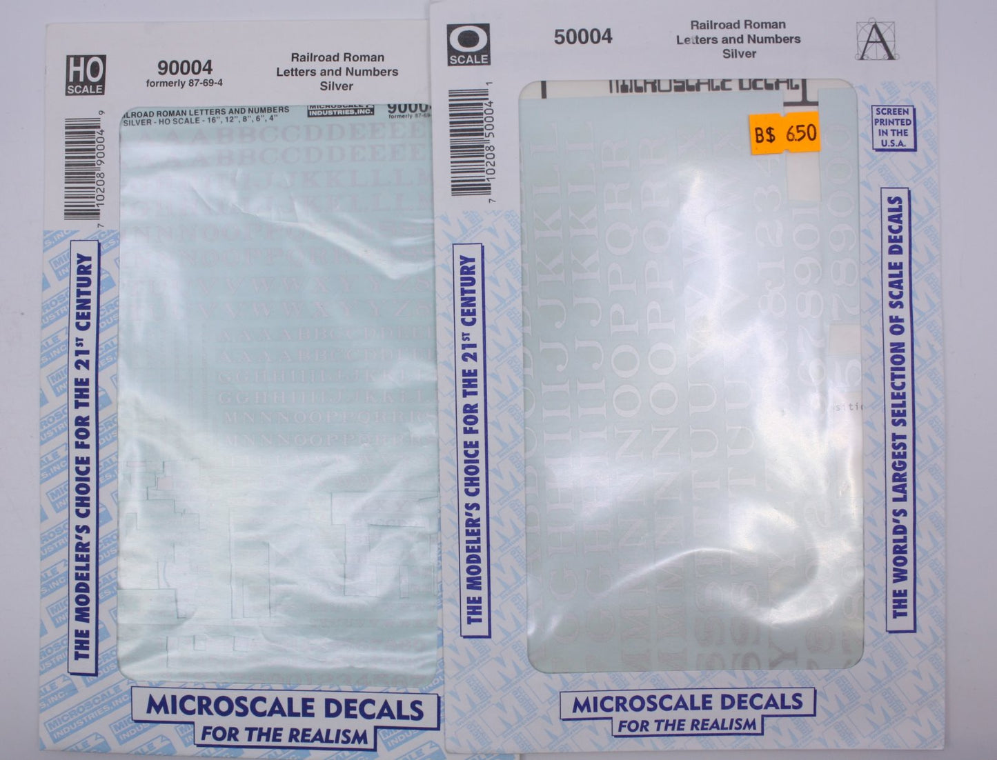 Microscale 87-7 HO Silver RR Letters & Numbers Decal Sheet (Set of 2)
