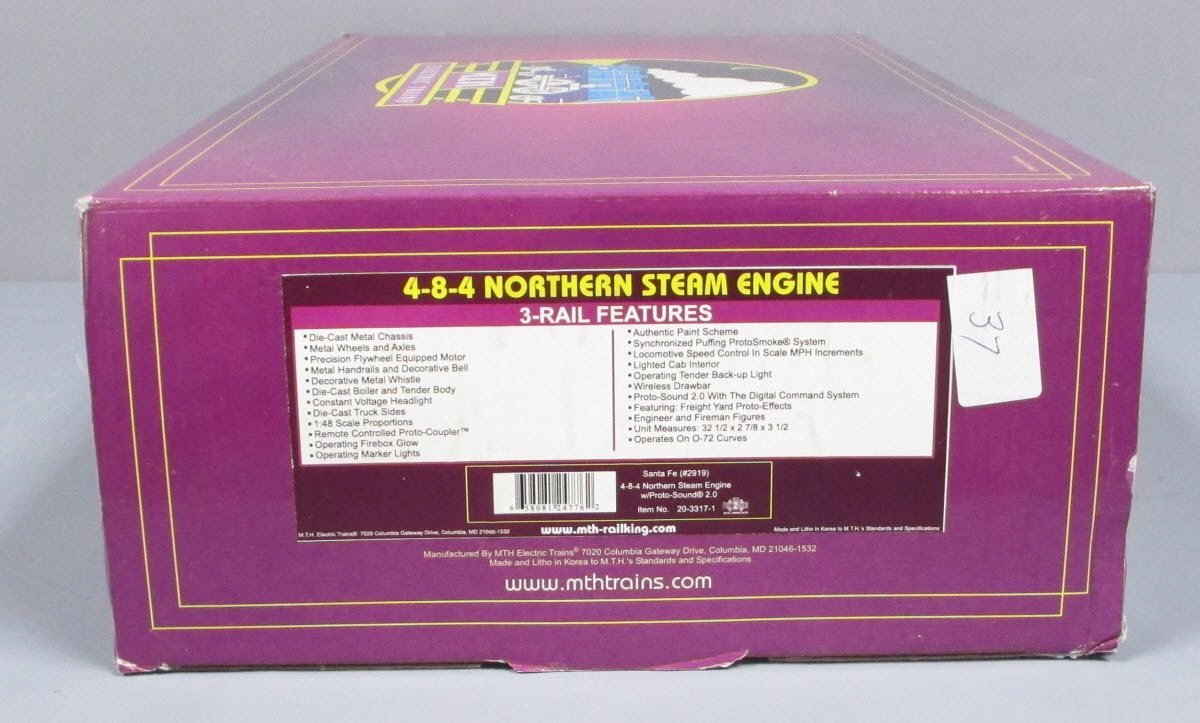 MTH 20-3317-1 Santa Fe 4-8-4 Northern Steam Engine w/PS2 #2919