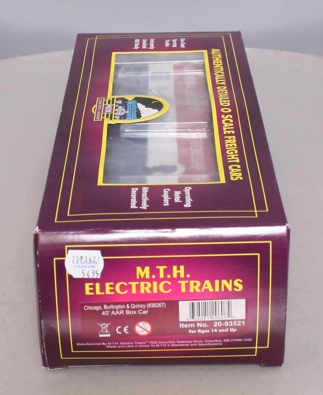 MTH 20-93521 O Gauge CB&Q 1947 Friendship Train 40' AAR Box Car #36267