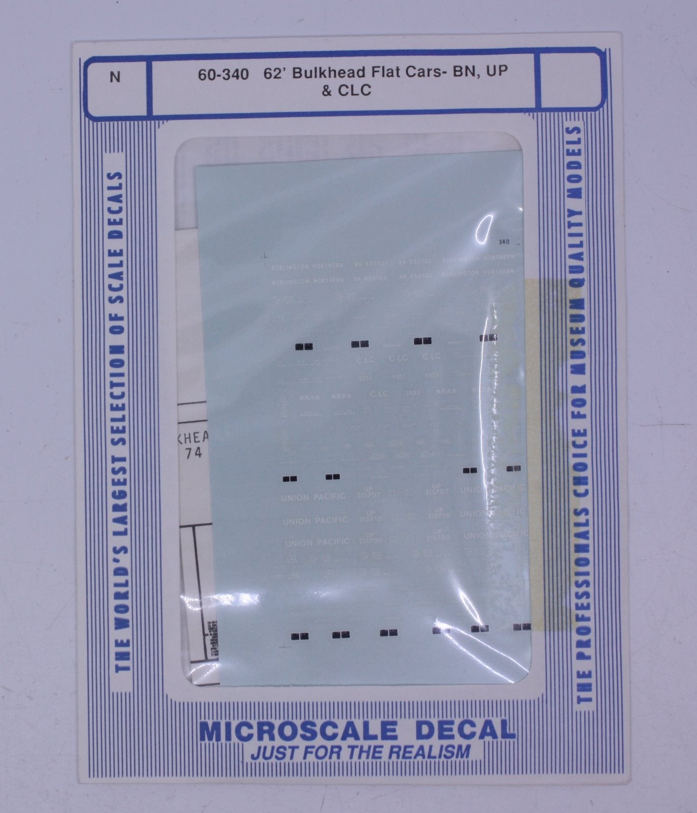 Microscale 60-340 BN,UP & CLC 62'' Bulkhead Flatcar Decal Sheet
