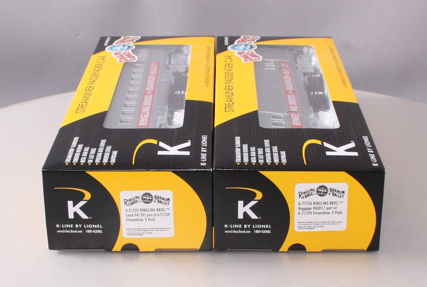 K-Line 6-21234 O Ringling Bros. 13.5" Streamliner Coach/Baggage Cars (Set of 2)