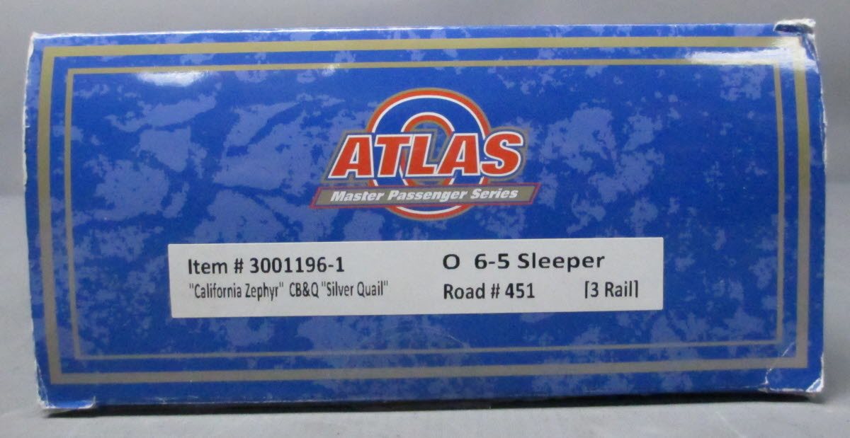Atlas 3001196-1 O CB&Q California Zephyr "Silver Quail" 6-5 Sleeper Car (3Rail)