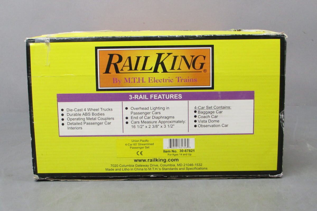MTH 30-67821 O Union Pacific 60' Streamlined Passenger Car Set (Set of 4)