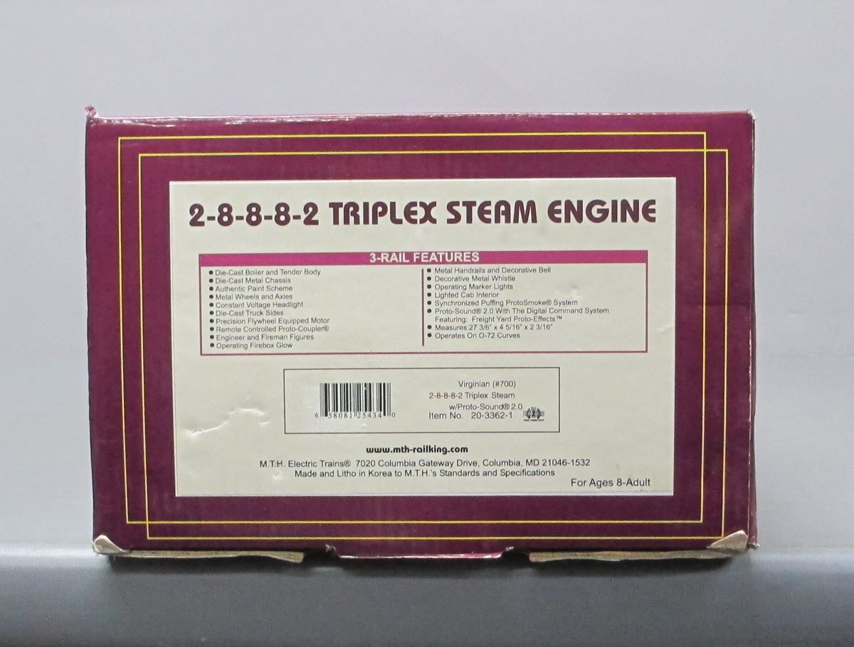 MTH 20-3362-1 Virginian 2-8-8-8-2 Triplex Steam Engine #700 w/PS2 (Hi-Rail)