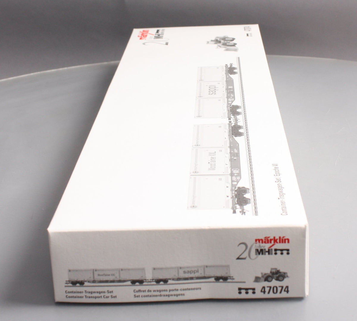 Marklin 47074 HO DB Flatcar Set w/XXL WoodTainer Containers & Cat Front Loader